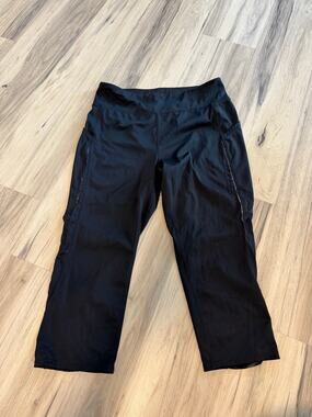 Women's Size XL Tangerine Black Cropped Leggings Workout Pants with Pockets